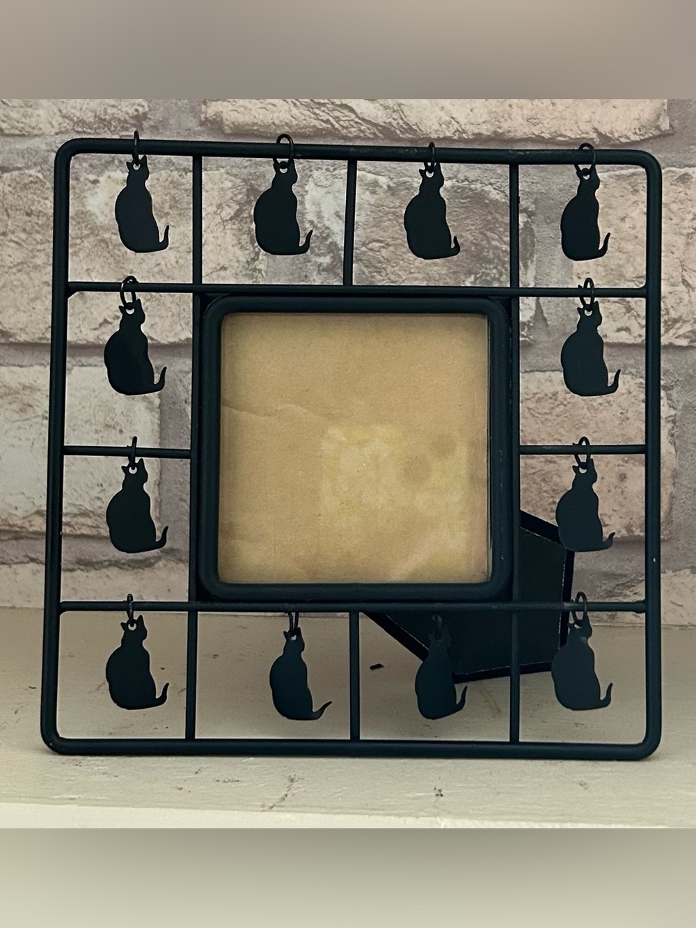 Black Cat Grid Metal Photo Frame - Decorative Home Accent